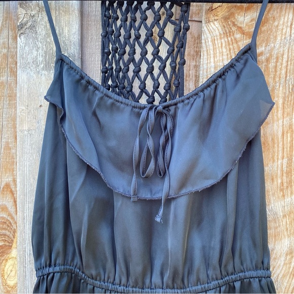 Xhiliration black satin mini dress, sexy back, ruffle front, small - Picture 3 of 11